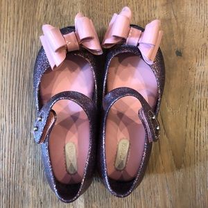 Mini Melissa, Girls sz 9, pink sparkle bow flats